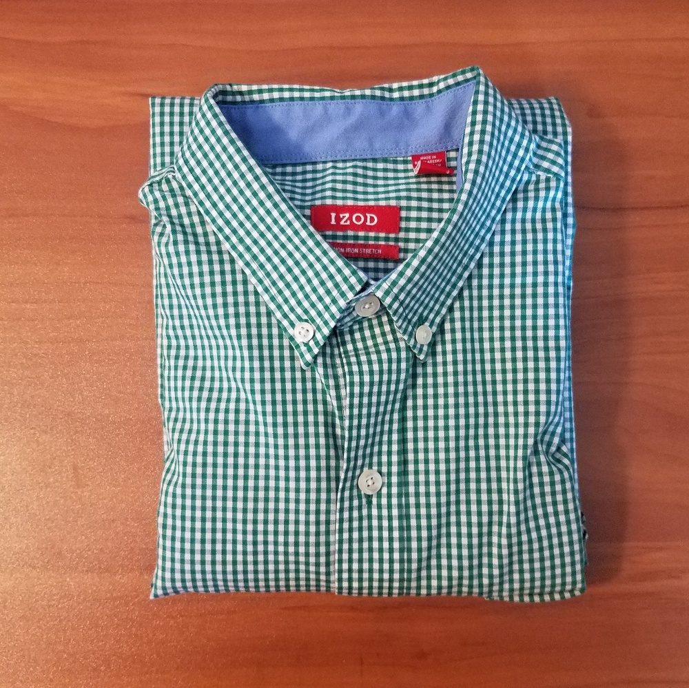 Izod Green Gingham Plaid Shirt M